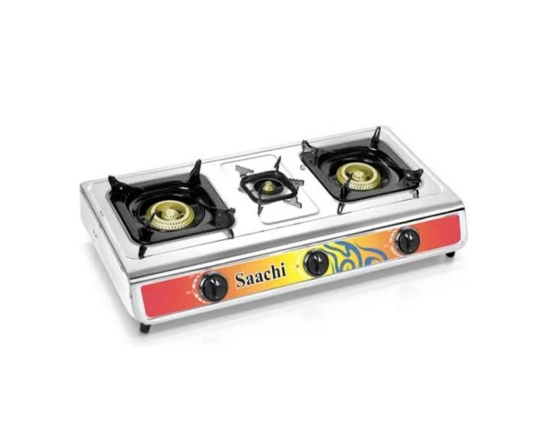 Gas Stove With Stainless Steel Top And 3 Burners-Black/Silver