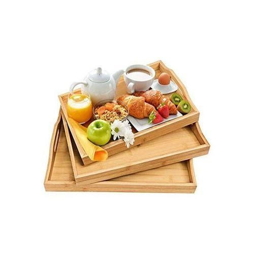 3Piece Wooden Bamboo Serving Trays Platter - Brown