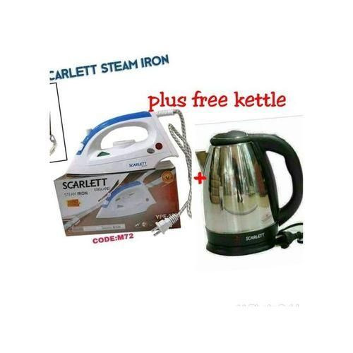 Scarlet Steam Iron Box With FREE 2L Automatic Electric Water Kettle - Silver