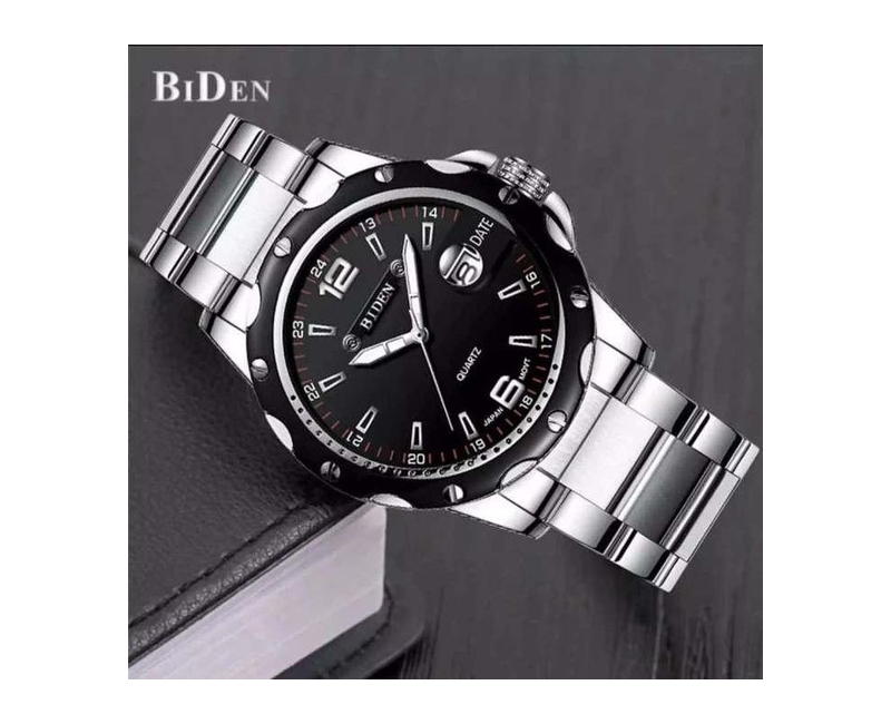 Stylish Stainless Waterproof Analog Dated Mens Watch - Silver, black