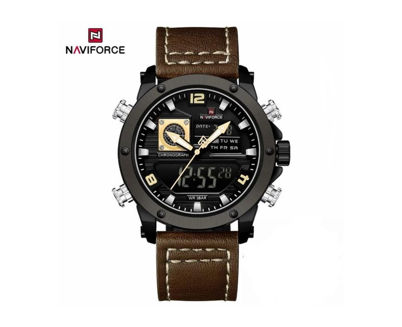 New Mens fashion Designer leather Strapped LED Display Watch - Brown,Black