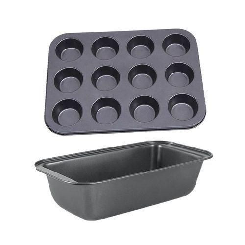 Bread Baking Pan And Cupcake Baking Tray Set - Black
