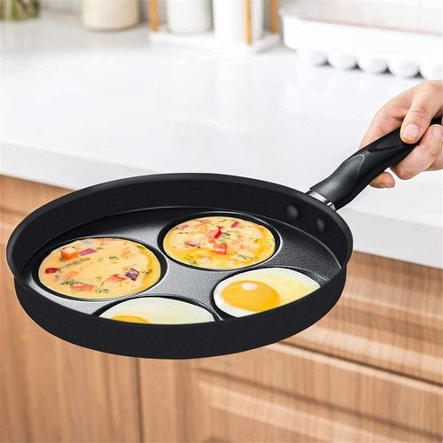Pancake Pan with Divider 4 Hole Fried Egg Frying Pan Large Grill Pancake Pan Home Kitchen Cookware Medical Stone Nonstick Coating - Black