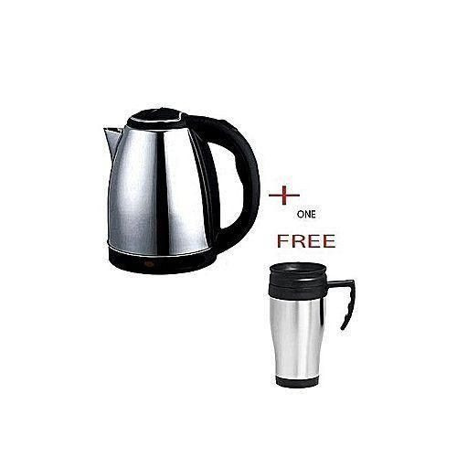 Electic Kettle Cordless 2 Litres + A FREE Travel Mug - Silver