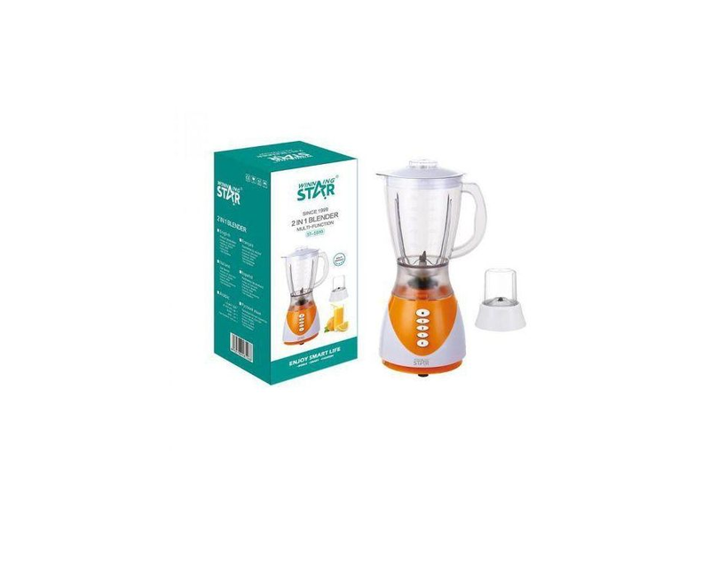 1.5L 2In1 Juicer Blender Chopper With 4-Blade Cup - Orange.