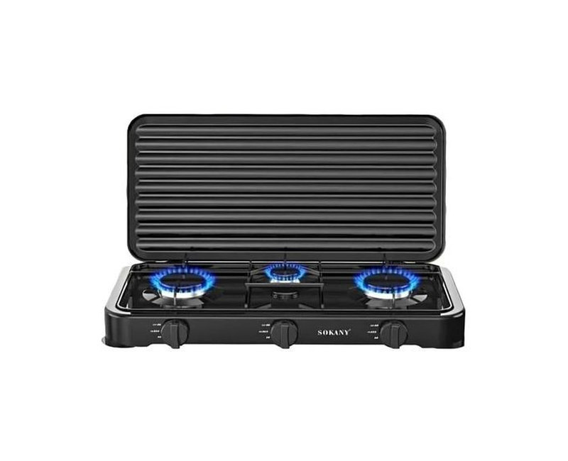 3 Burner Gas Stove With 3 Burners And A Metallic Lid-Black