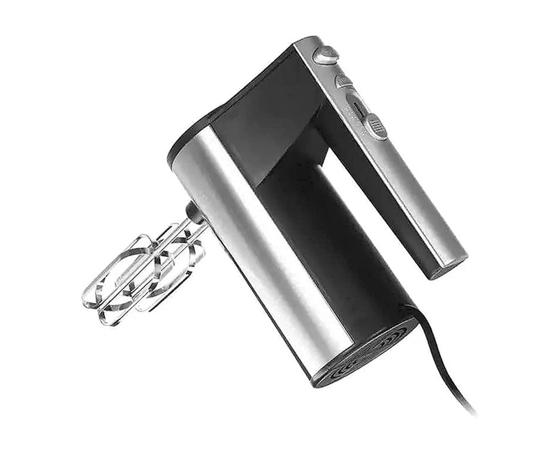 Electric Mini Handmixer With Hooks For Kneading Dough And Beaters For Stirling When Baking-Silver/Black