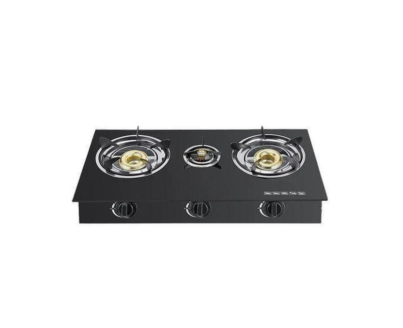 3 Burner Gas Stove With Auto matic Ignition And Glass Top-Black