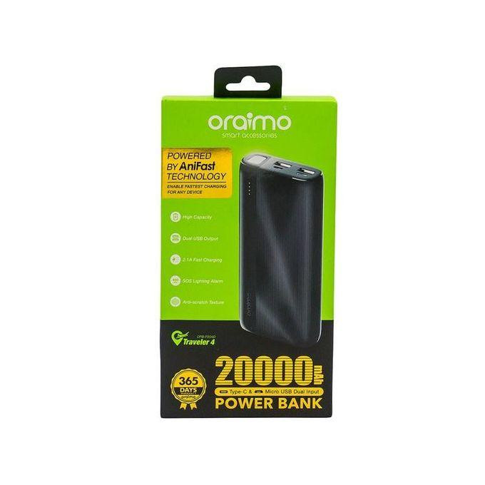 Traveler 4 20000mAh 2.1A Triple Ports Fast Charging LED Power With Torch - Black