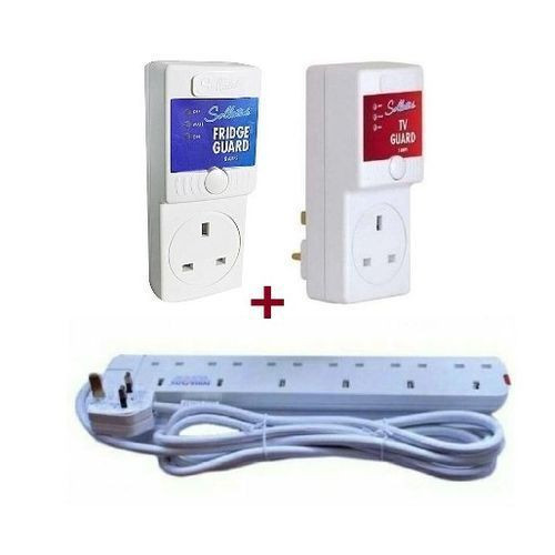 2 Sollatek TV & Fridge Guards white 13amps + Original 6 Ways Heavy Duty Extension power king.