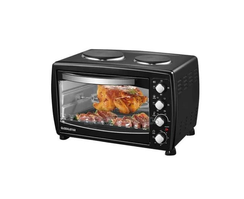 38 Liters Electric Oven With Rotisserie 2 Hot plates And Timer -Black
