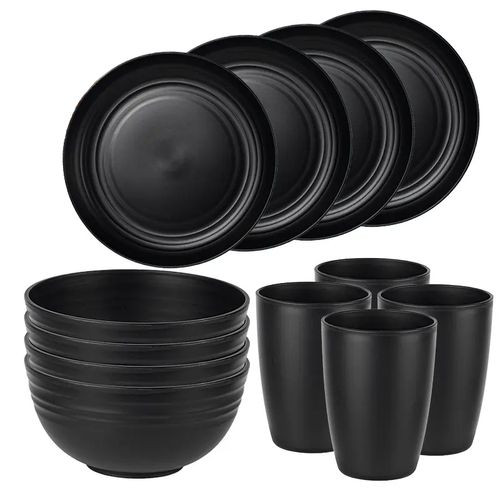 18 Pieces Set Of Ceramic Dinnerware Good For Serving Food-Black
