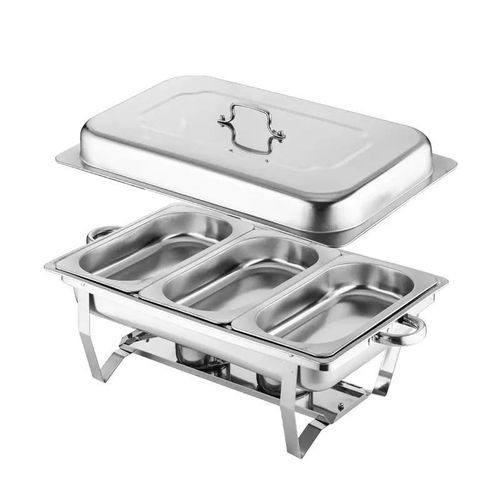 Stainless Steel Quality Chaffing Dish Food Warmer With 3 Food Pans-Silver