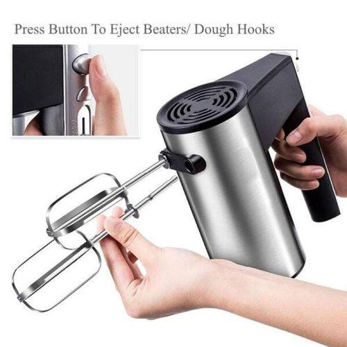Hoffmans Hand Mixer Stainless Steel With Beaters & Dough Hook - Black /Silver.