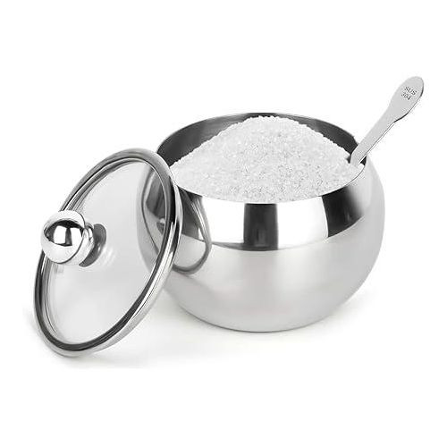 Quality Stainless Steel Sugar Bowl With Transparent Lid And Spoon-Silver