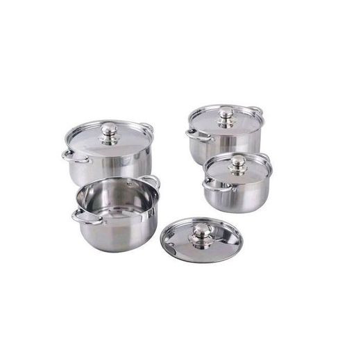 8 Pieces Stainless Steel Serving Dishes With Knobs And Handles-Silver