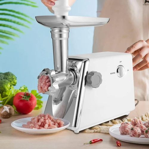 Electric Meat Grinder For Mincing Meat And Making Sausages Kebabs Or Chaps-Silver/White