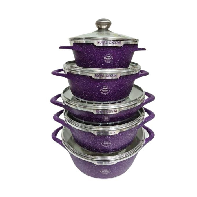 Die-Cast Granite Non-Stick Cooking Pot Set Of 5 Pieces - Purple