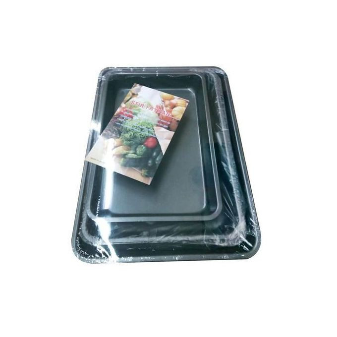 3 Pieces Set Of Non-stick Baking Trays - Black