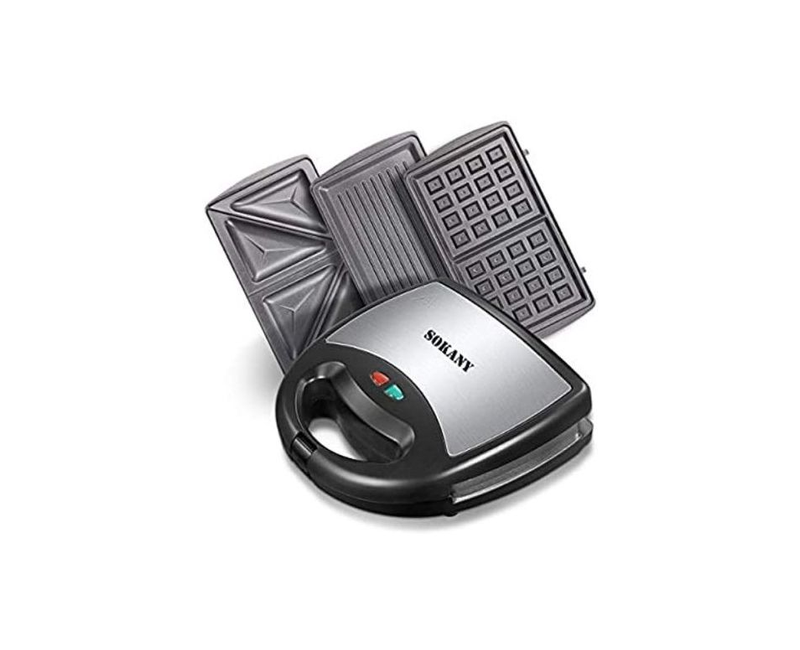 3 in 1 Waffle Maker Sandwich Barbecue Grill- Black.