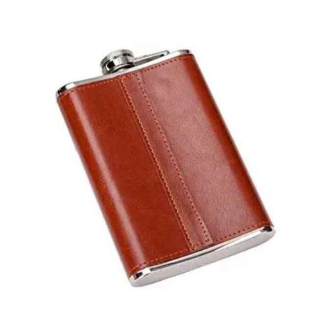 Stainless Steel With Leather Whiskey Flask -Brown/Black/Sliver