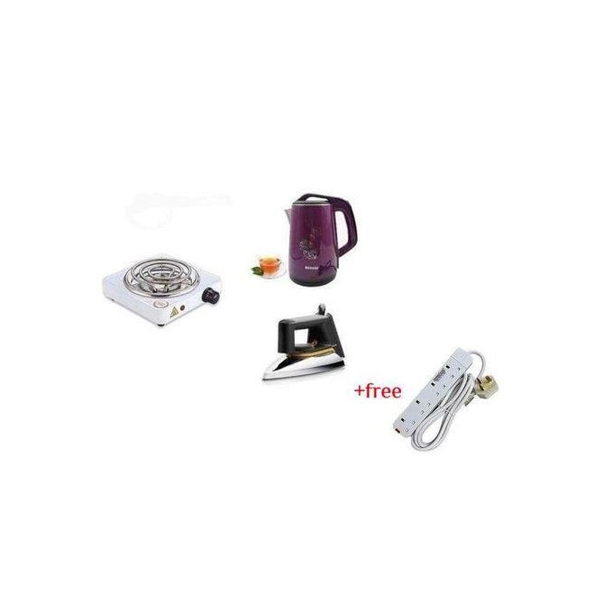 2.5L Kettle, Flat Iron, & Single Coil Hotplate Plus A Free 4 Way Extension-White