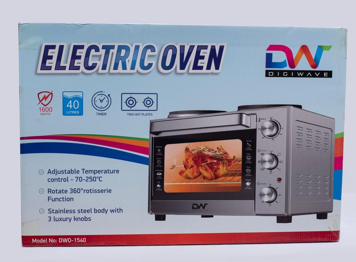 40 Liters Electric Mini Oven With Two Hot Plates / Hobs - Silver