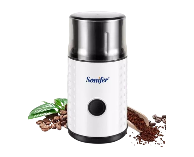 Electric Coffee Grinder With Very Sharp Blades For Grinding To Fine Powder Grinds Spices And Coffee-White