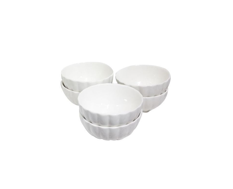 White Lined Serving Soup Bowl 6pcs - White, blue