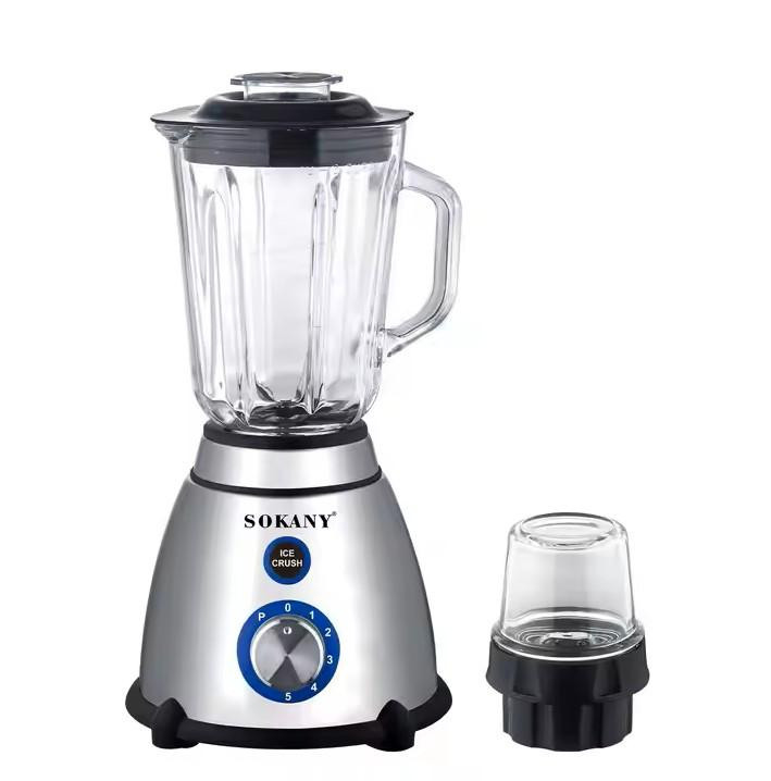 Sokany 2 in 1 Unbreakable Glass Stainless Steel 3 Speed Blender 1.5 Ltrs - Silver & Black