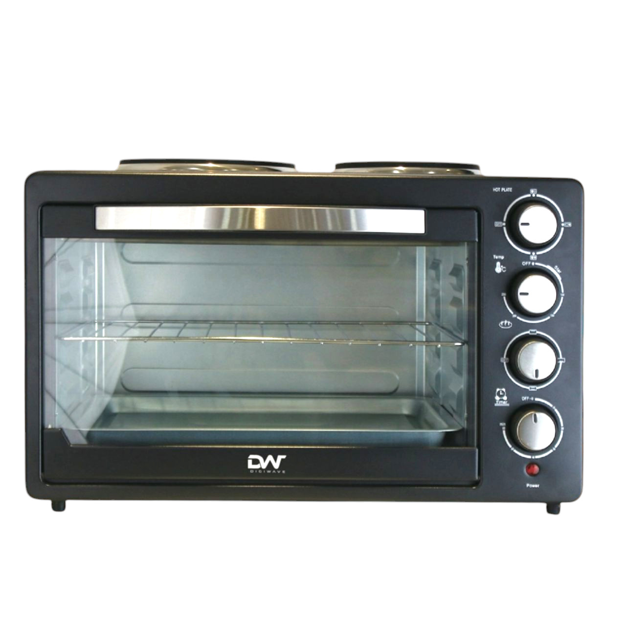 48 Liters Electric Mini Oven With Two Hot Plates / Hobs - Black