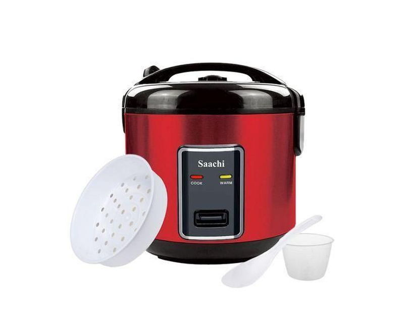 Electric Rice Cooker With Steam Basket To Cook Vegetables-Red/Black