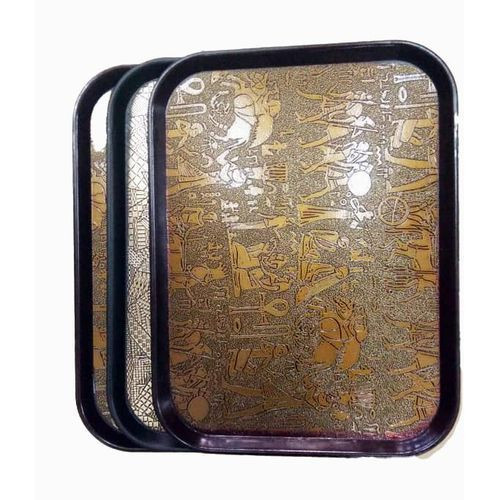 3 pieces Set Of Non Slip Plastic Trays/Designs May Vary-Black/Brown