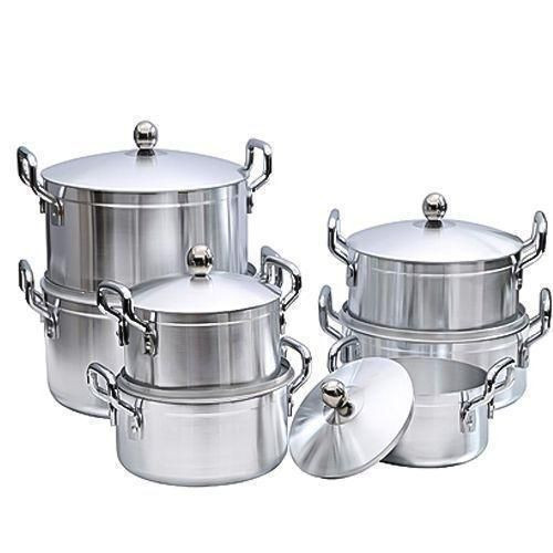 7 Pieces Aluminium Cookware With Handles And Lids-Silver
