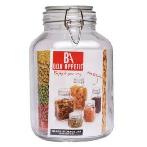3Litre Glass Clip Jar, Cereal Food Cookie Storage Tin, Colourless