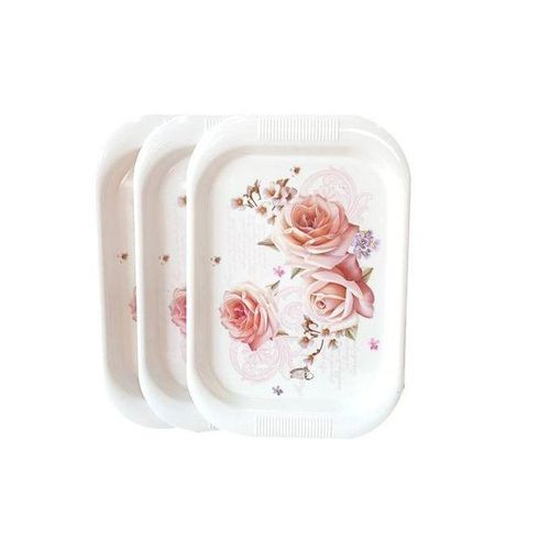 3 Pieces Set Of Melamine Trays-Flower May Vary/White