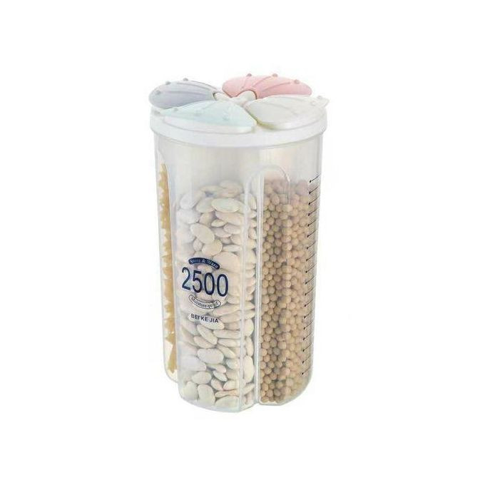 4 Section Cereal Food Dispenser Storage Jar Box Container Bin, Colourless.