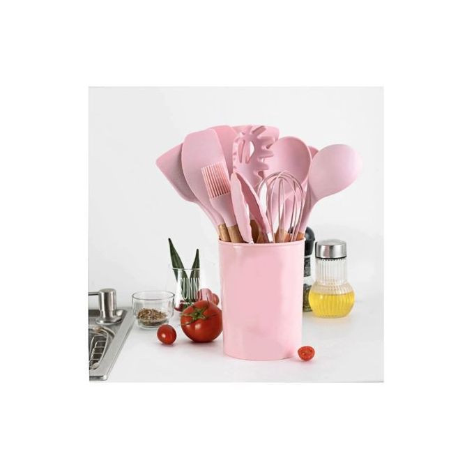 11 Piece Silicone Kitchen Cooking Utensils Set - Pink