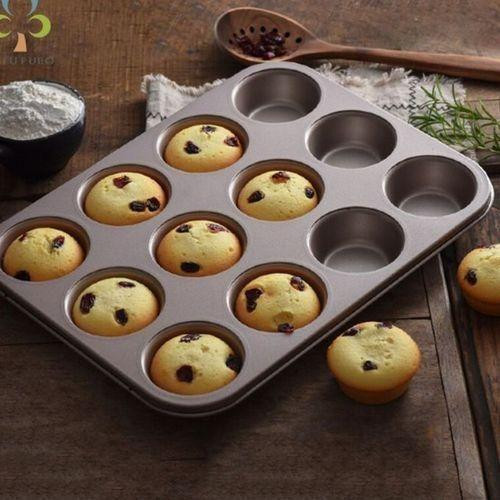 Non-Stick 12 Pcs Queen Cake/Cupcake Baking Tray Mold - Black/Silver