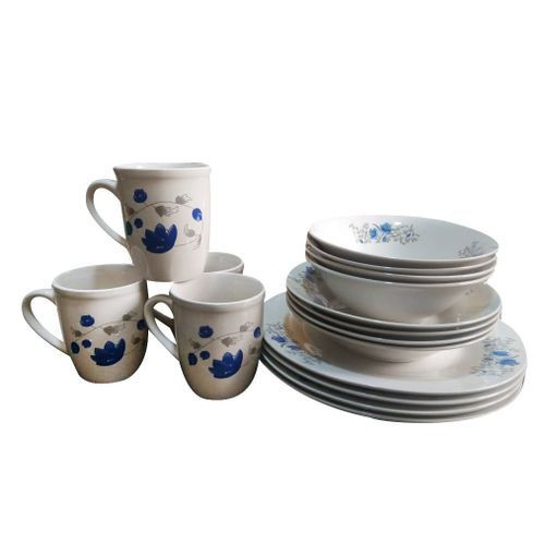 Ceramic 4 Cups 4 Bowls 4 Small Plates 4 Dinner Plates/Flower Varies-White