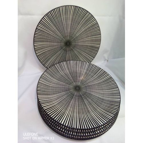 Ceramic 6 Pieces Plates With Curve-White Black Black
