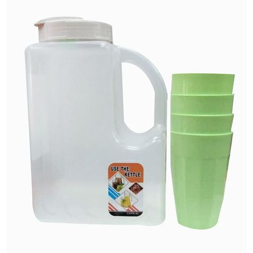 Plastic Can Of 4Liters And 4 Tumblers-Color For Tumblers May Vary-Transparent