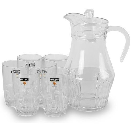 Elegant Jug Pitcher And Quality 6 Drinking Glasses-Transparent