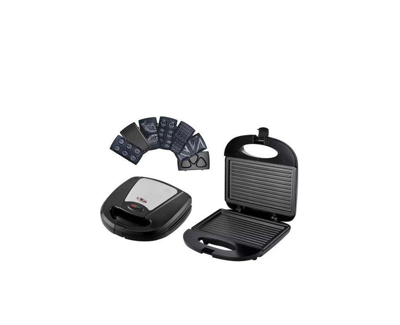 7 In 1 Sandwich Waffle Donut Maker Set-Black/Silver
