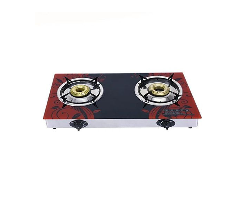 Efficient Gas Stove With Glass Top And 2 Burners With Automatic Ignition-Multicolour