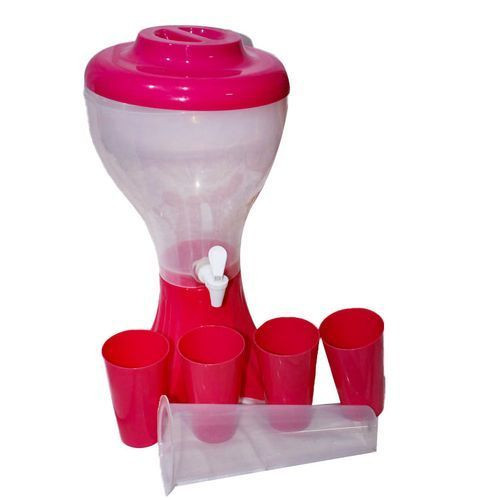 Plastic Juice Dispenser With Cups And Ice Jug - Pink