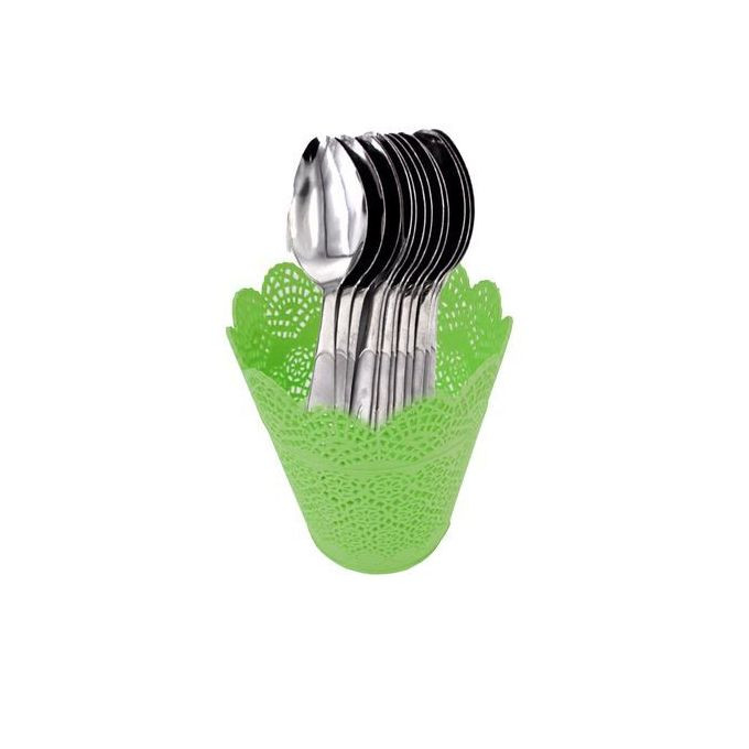 Netted Plastic Spoon And Fork Holder - Green