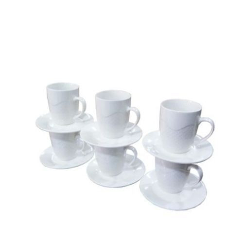 6 Pieces Cups And 6 Saucers With Classy Design-White