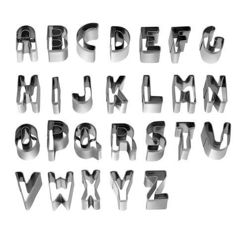 26 Pieces Mini Alphabet Baking Cookie Cutters - Silver