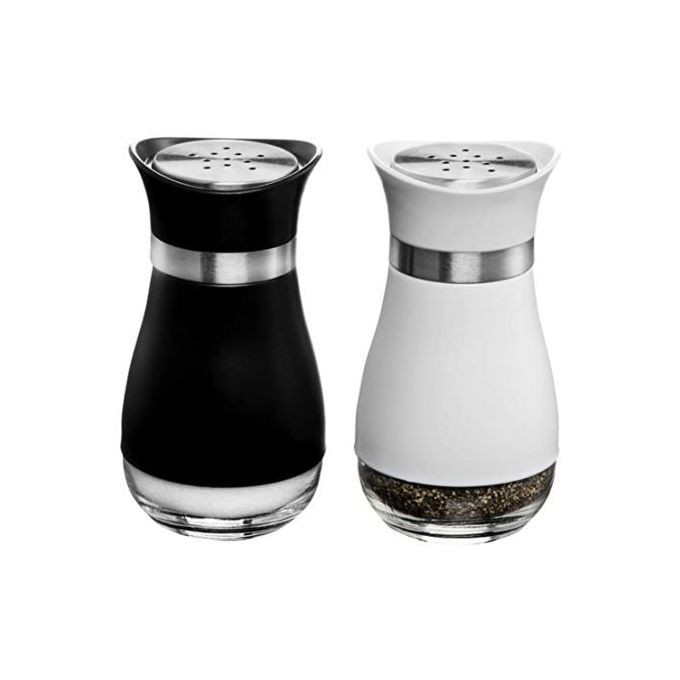 2 Pc Steel And Glass Rotating Pepper And Salt Shaker SetBlack/White.